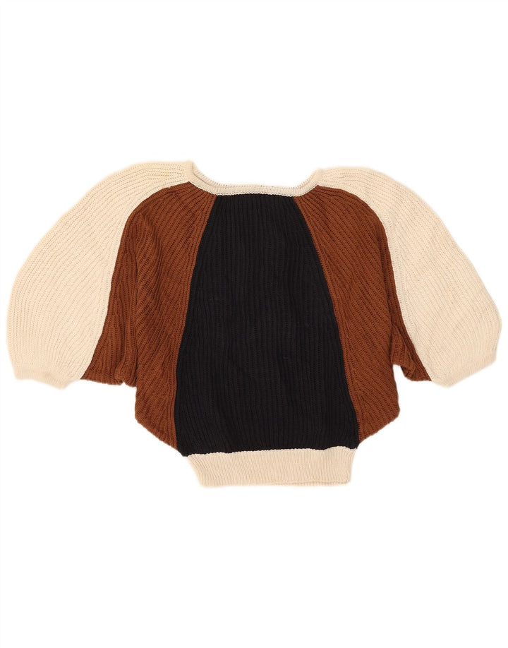 Pulover vintage pentru femei, cu mânecă jumătate, cu gâtul de barca, IT 44, mediu multicolor