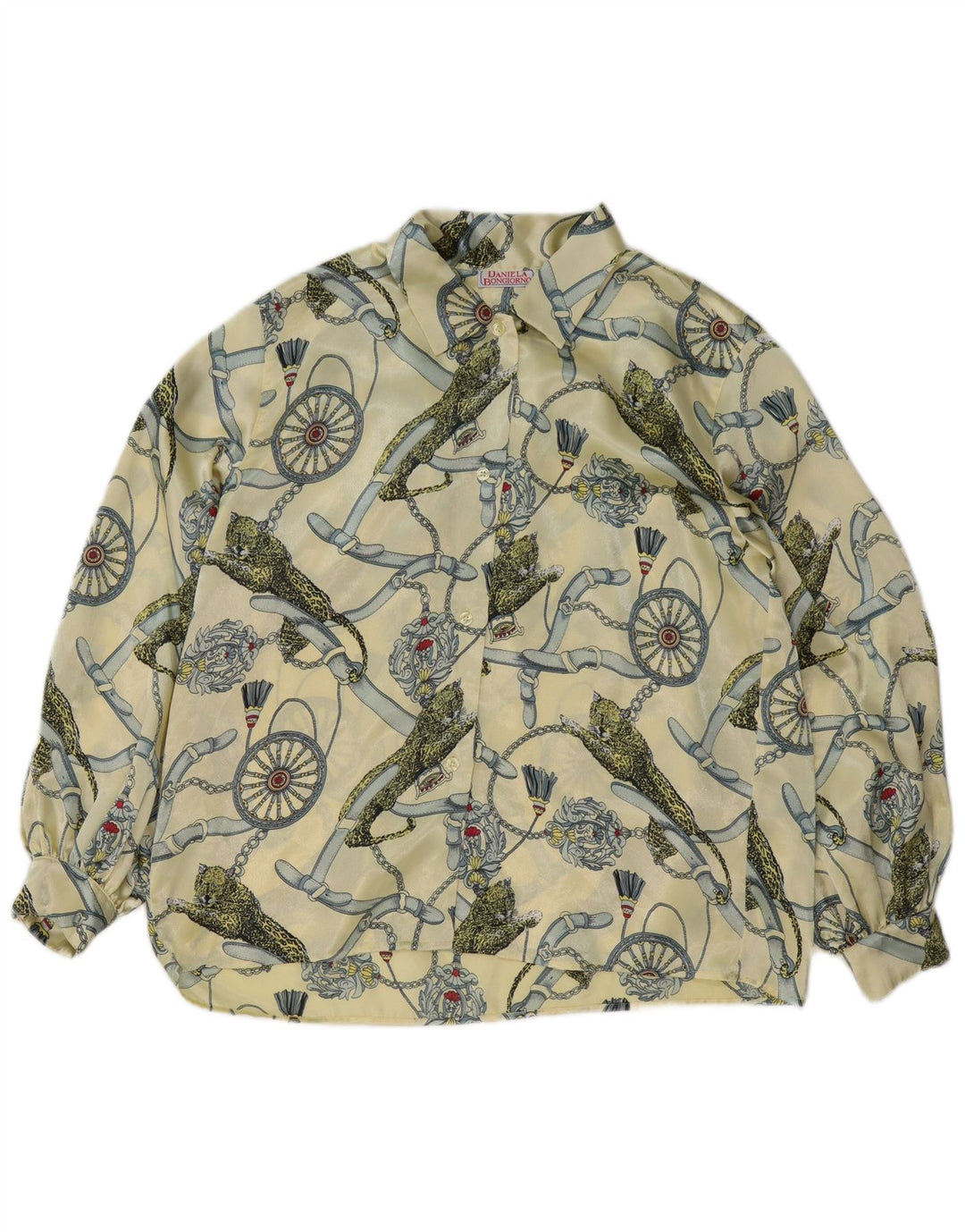 Bluză Vintage cămașă cu grafică pentru femei IT 48 XL Galben Poliester