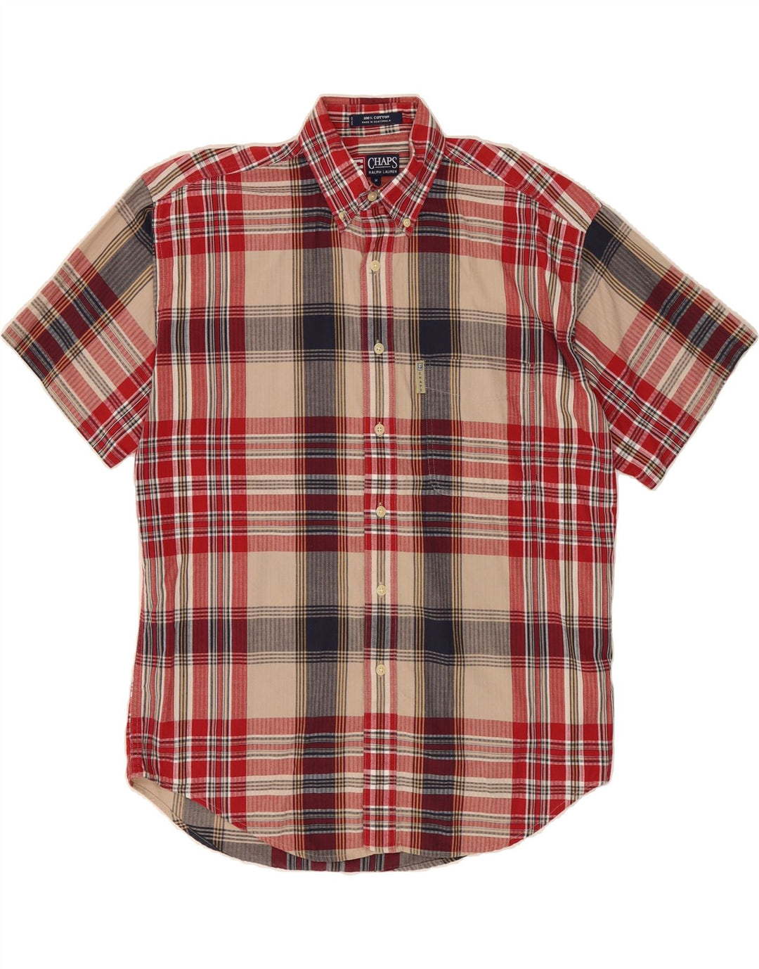 CHAPS Mens Short Sleeve Shirt Medium Red Check Cotton Vintage Chaps and Second-Hand Chaps from Messina Hembry 