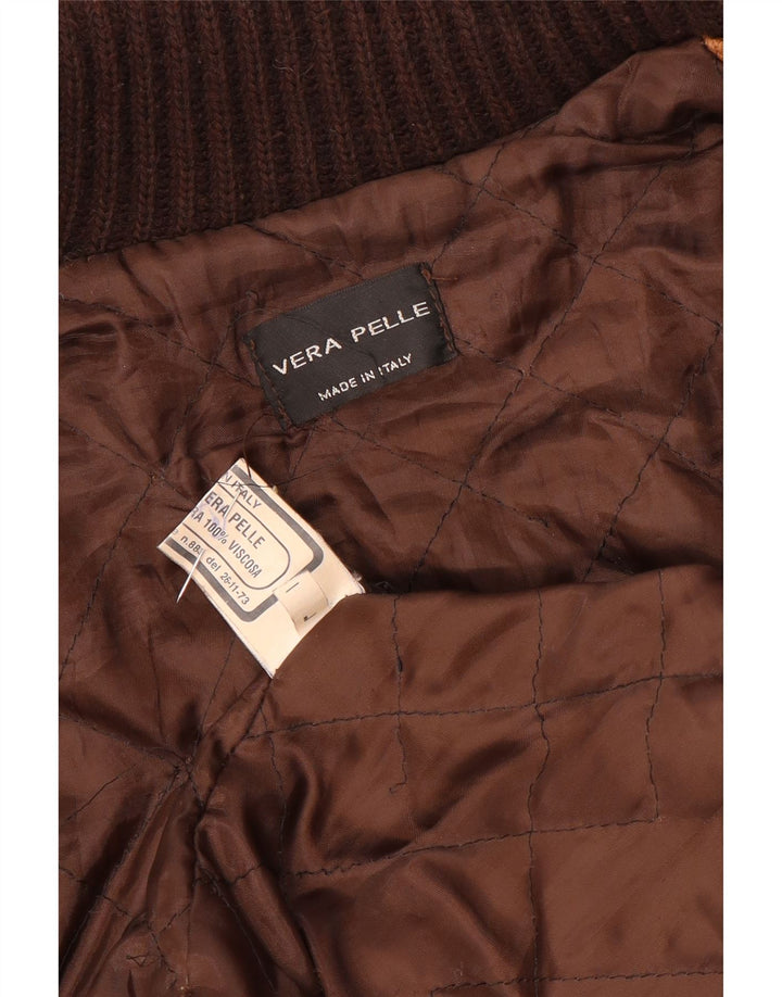Jachetă Bomber din piele vintage pentru femei UK 14, piele maro mare