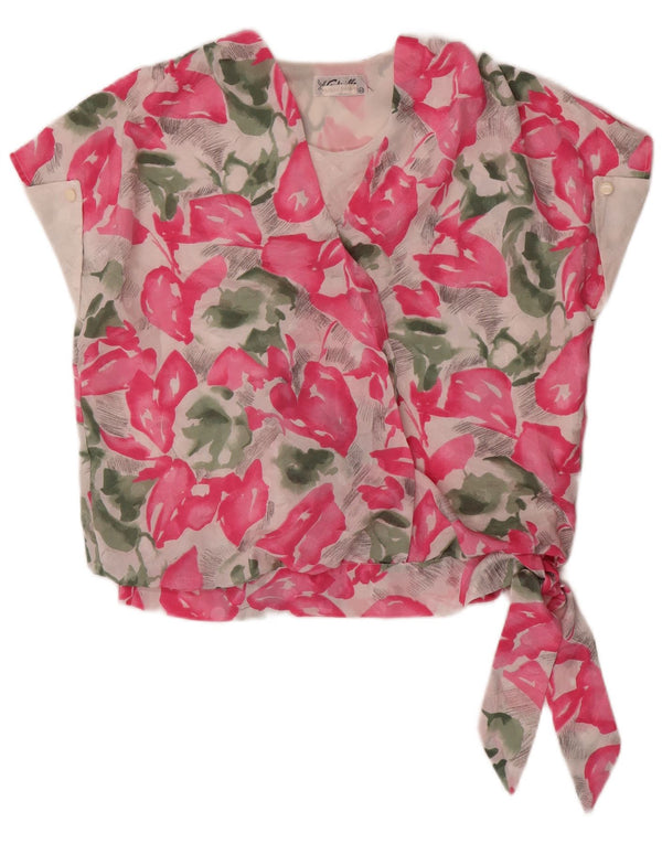 VINTAGE Bluză Femei Top IT 42 Medium Pink Floral Silk