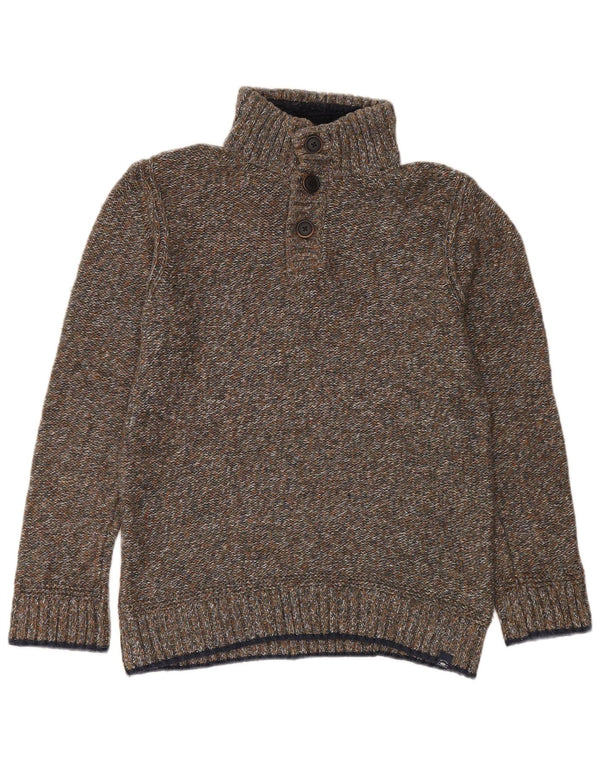 Fat Face Mens Button Neck Jumper Sweater Small Green Flecked Cotton