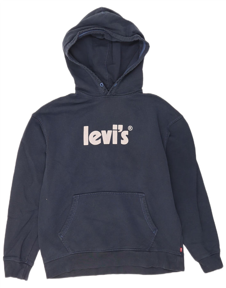 Pulover Levi's pentru bărbați cu capota cu grafică, bumbac, albastru bleumarin mediu