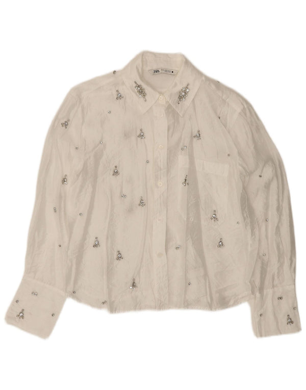 Bluză cămașă supradimensionată pentru femei ZARA UK 6 XS Albă