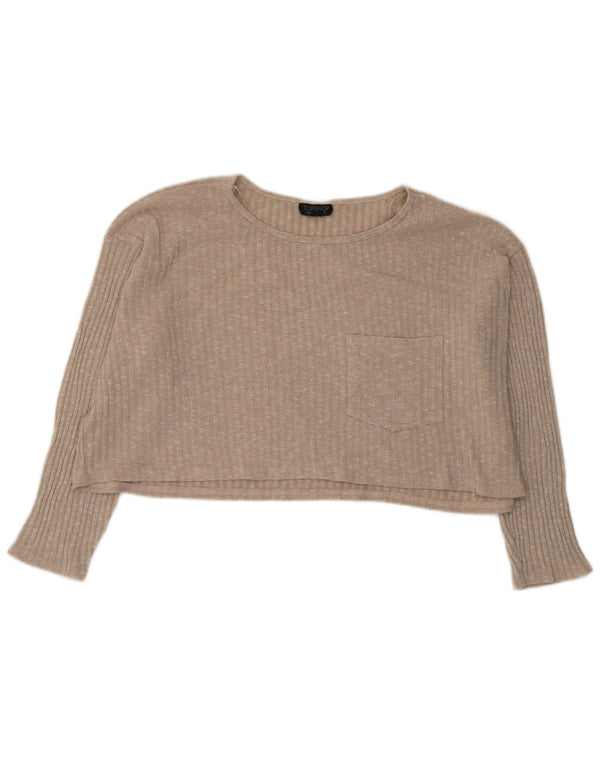 Topshop pentru femei Crop oversized Top cu mânecă lungă UK 12 Medium Beige Flecked