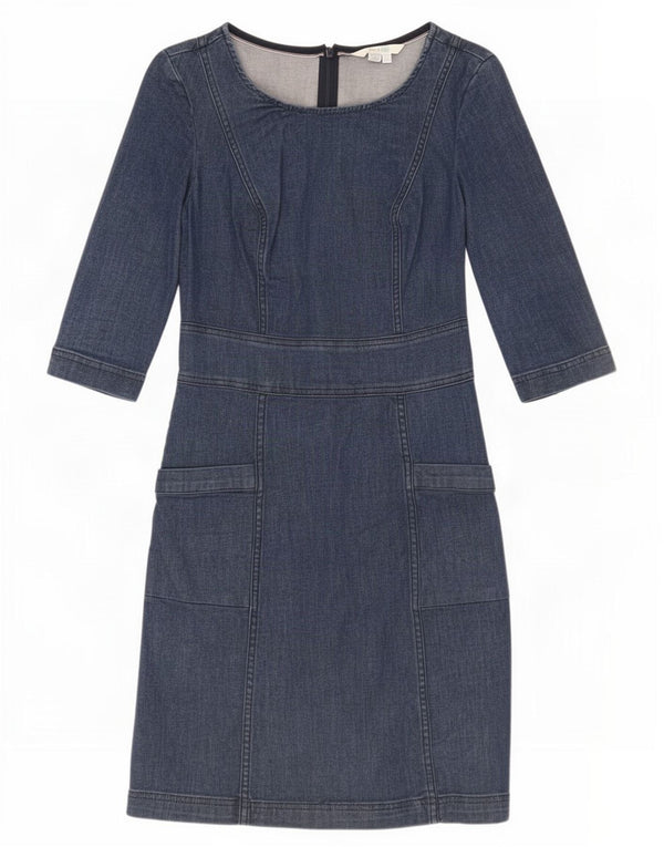 Rochie Boden pentru femei cu mâneci 3/4 din denim UK 8, bumbac albastru mic