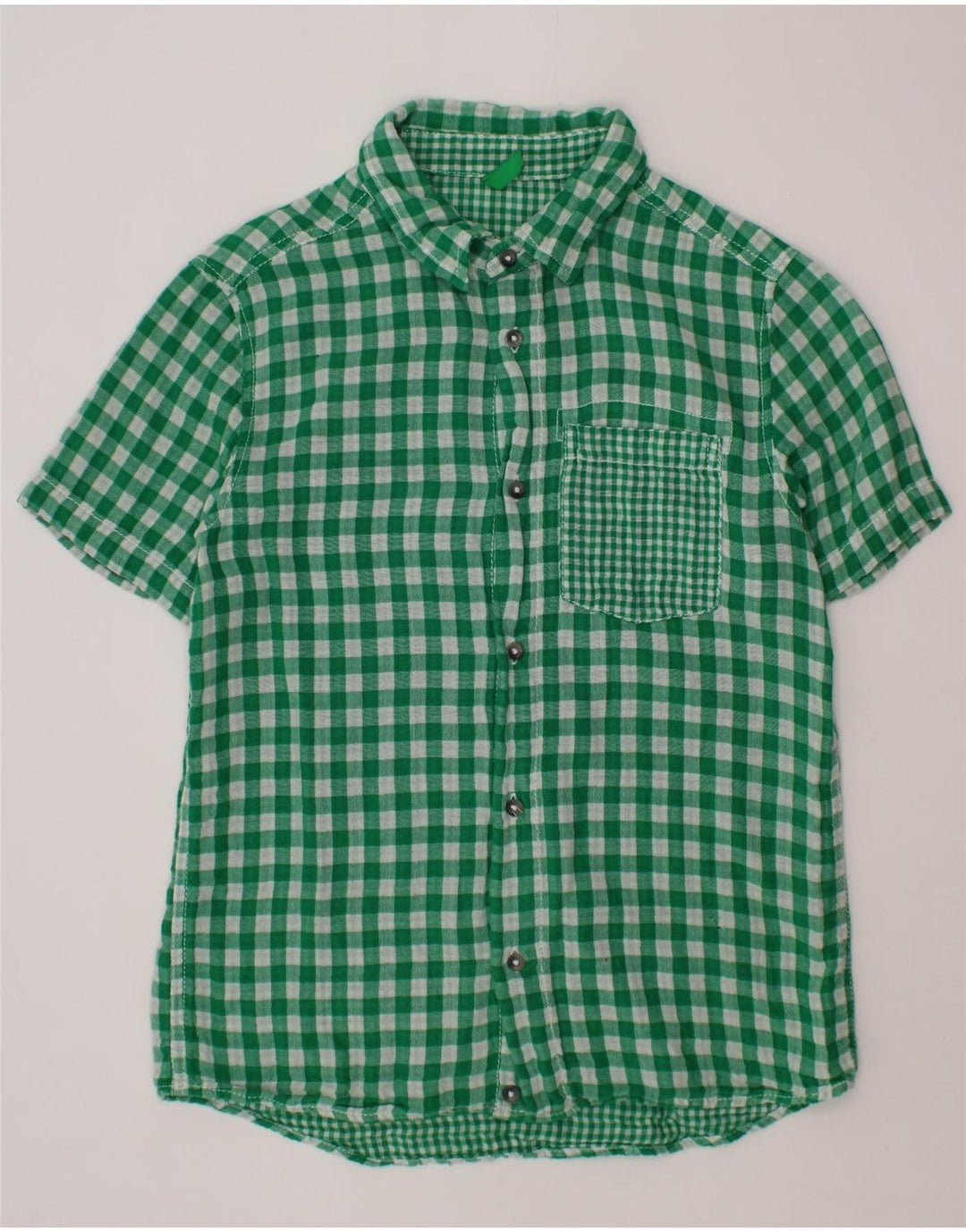 Camasa cu maneca scurta BENETTON pentru baieti 10-11 ani verde vichy