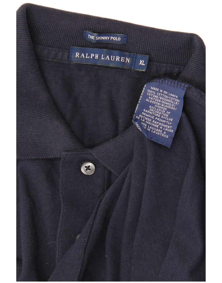 RALPH LAUREN Tricou polo skinny pentru femei UK 18 XL bumbac bleumarin