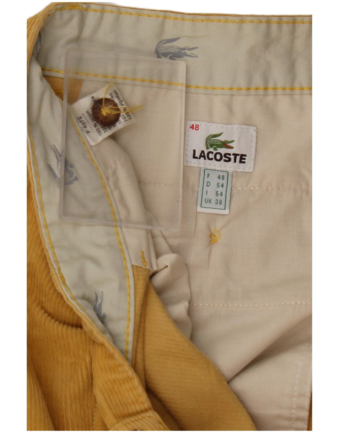 Pantaloni drepti pentru bărbați LACOSTE, din velur, mărime 48 XL W38 L31 bumbac galben