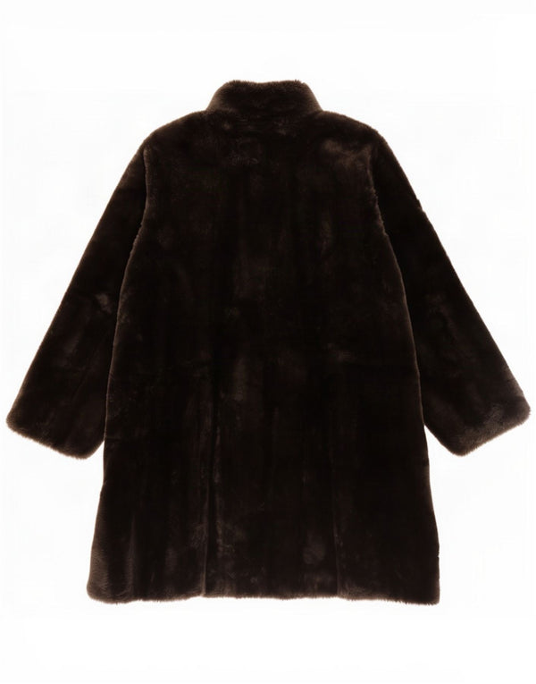 Vintage pardesiu supradimensionat pentru femei din blană artificială Marea Britanie 22 3XL negru acrilic