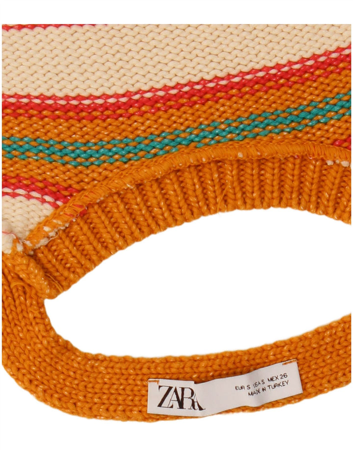 Top Crop Halter Knit pentru femei Zara UK 8 Mic portocaliu cu dungi