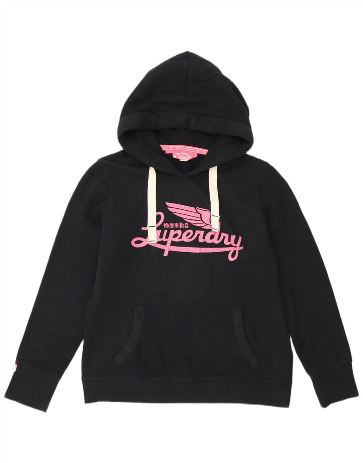 SUPERDRY Pulover cu glugă cu grafic pentru femei UK 18 XL bumbac negru