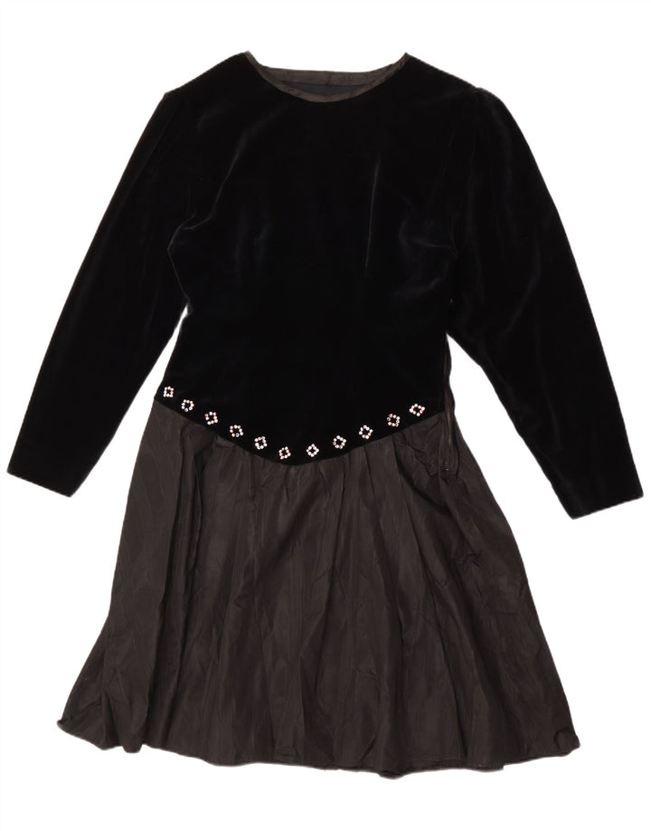 Rochie A-Line cu mânecă lungă pentru femei vintage UK 14 Medium Black