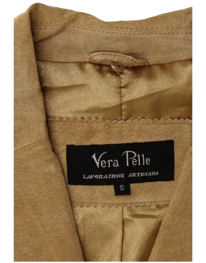 Jachetă vintage de damă din piele intoarsa cu 2 nasturi UK 10 Mic din piele bej