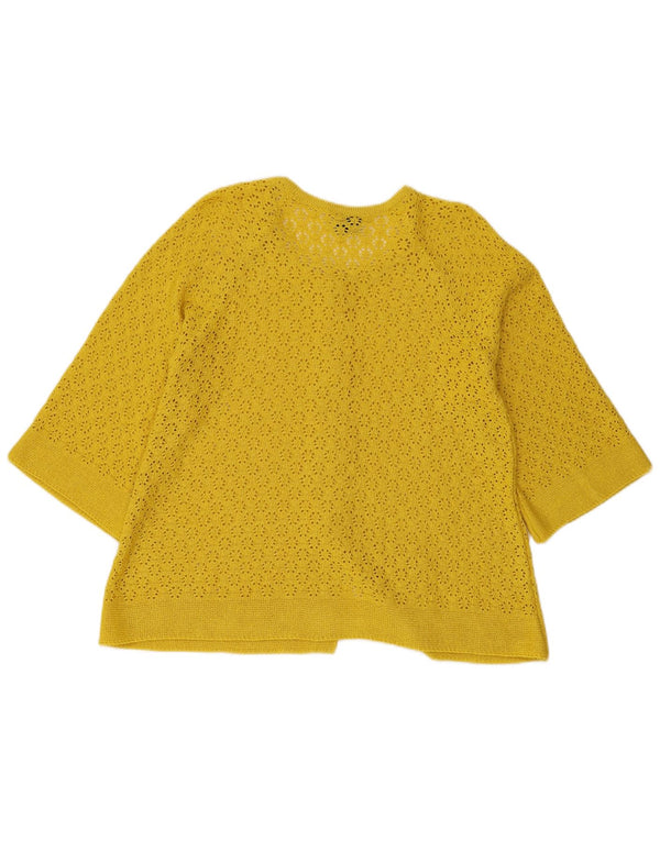 Bieffe Pulover cardigan croșetat cu mâneci 3/4 pentru femei UK 18 XL bumbac galben