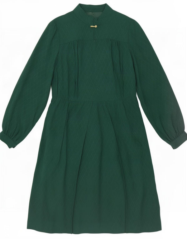 Rochie de epocă pentru femei cu mânecă lungă în linie A UK 14 Medium Green Geometric