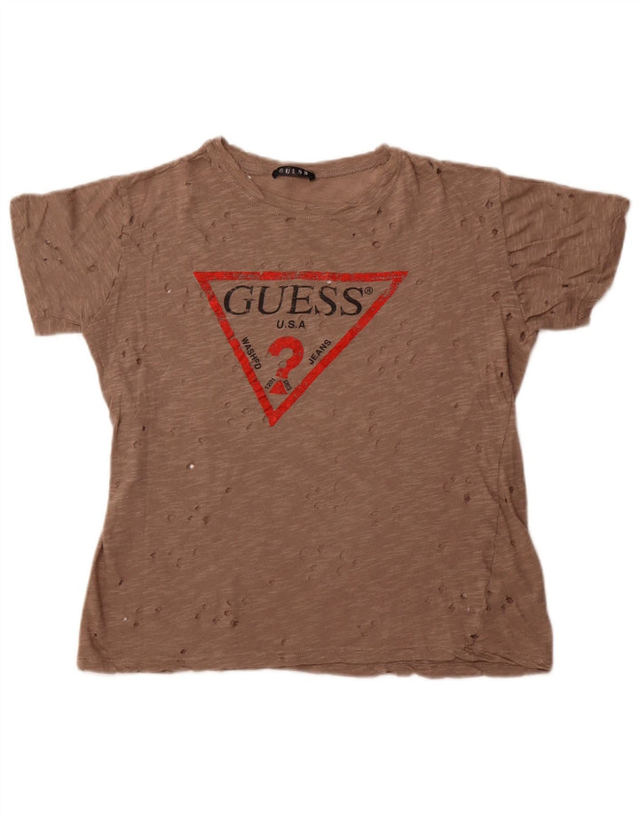 Tricou cu grafic perforat Guess pentru femei, UK 14, maro mediu