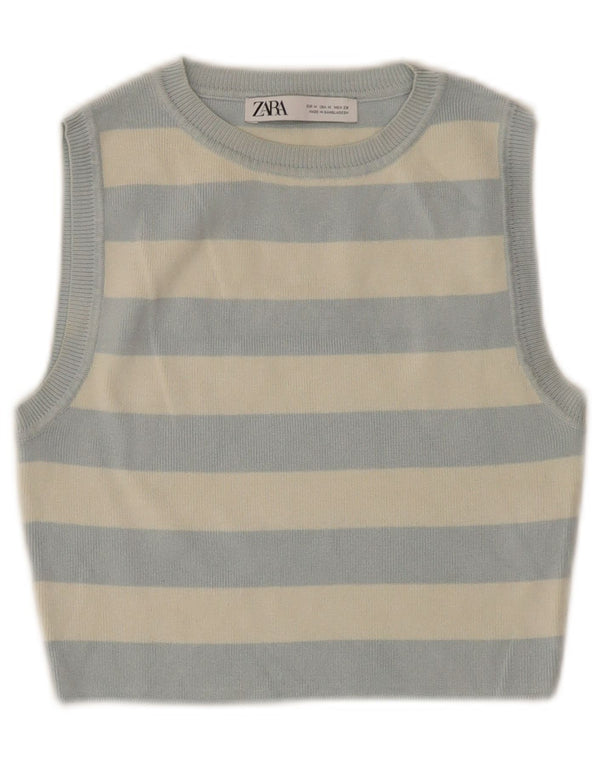 Vâscoză cu dungi ZARA pentru femei Crop Vest UK 12 Medium Blue