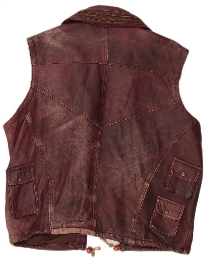 Gilet din piele vintage pentru bărbați IT 50 Large Maroon