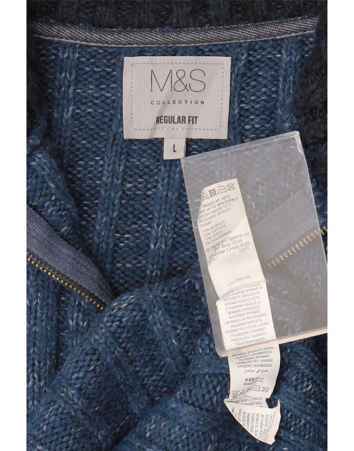 MARKS & SPENCER Pulover pentru bărbați, cu fermoar, cu gât, mare, pete albastru