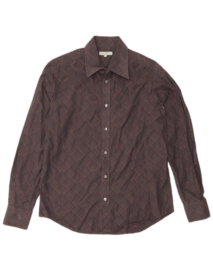 Cămașă pentru bărbați Ted Baker, mărime 15 1/2, bumbac geometric maro mediu