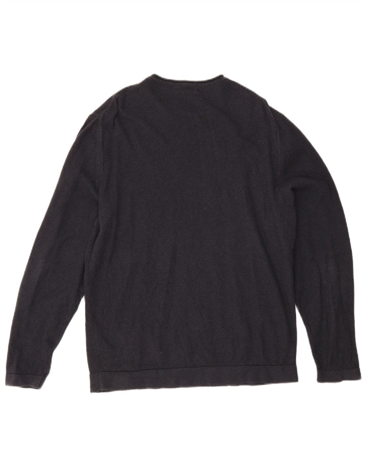 Pulover Massimo Dutti pentru bărbați, cu gât crew, bumbac mare, albastru bleumarin