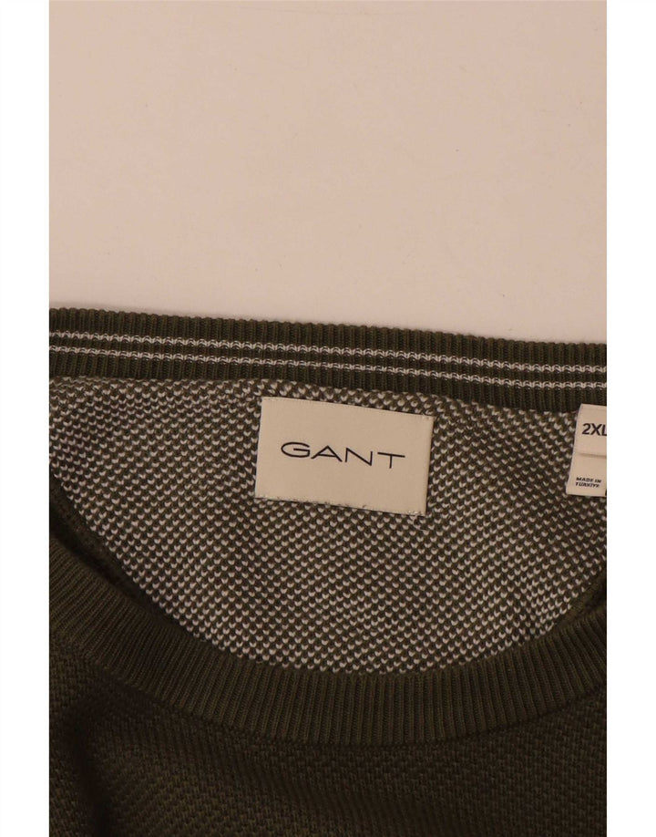 Pulover Gant pentru bărbați, cu gât crew, bumbac kaki 2XL