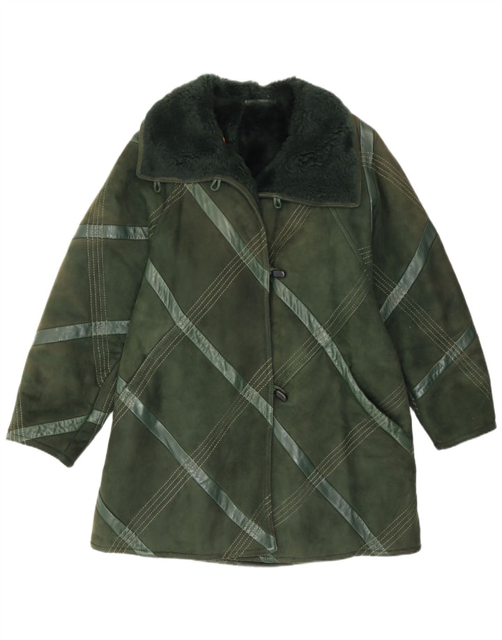 Palton vintage pentru femei din shearling UK 14 Medium Green Check