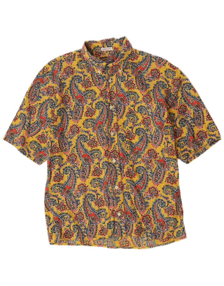 Cămașă cu mânecă scurtă pentru bărbați Alberto Aspesi, bumbac Paisley galben mediu