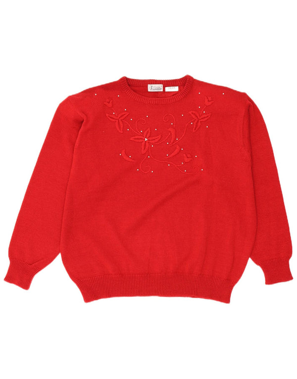 Pulover cu gât roșu pentru femei Julietta UK 24 4XL Roșu Floral Poliacrilic