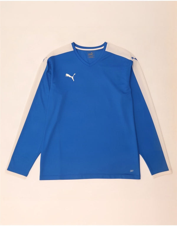 Top pentru bărbați Puma cu mânecă lungă 2XL, albastru, poliester color bloc