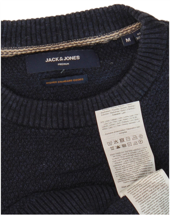 Pulover Jack & Jones pentru bărbați cu gât roșu, bumbac mediu albastru bleumarin