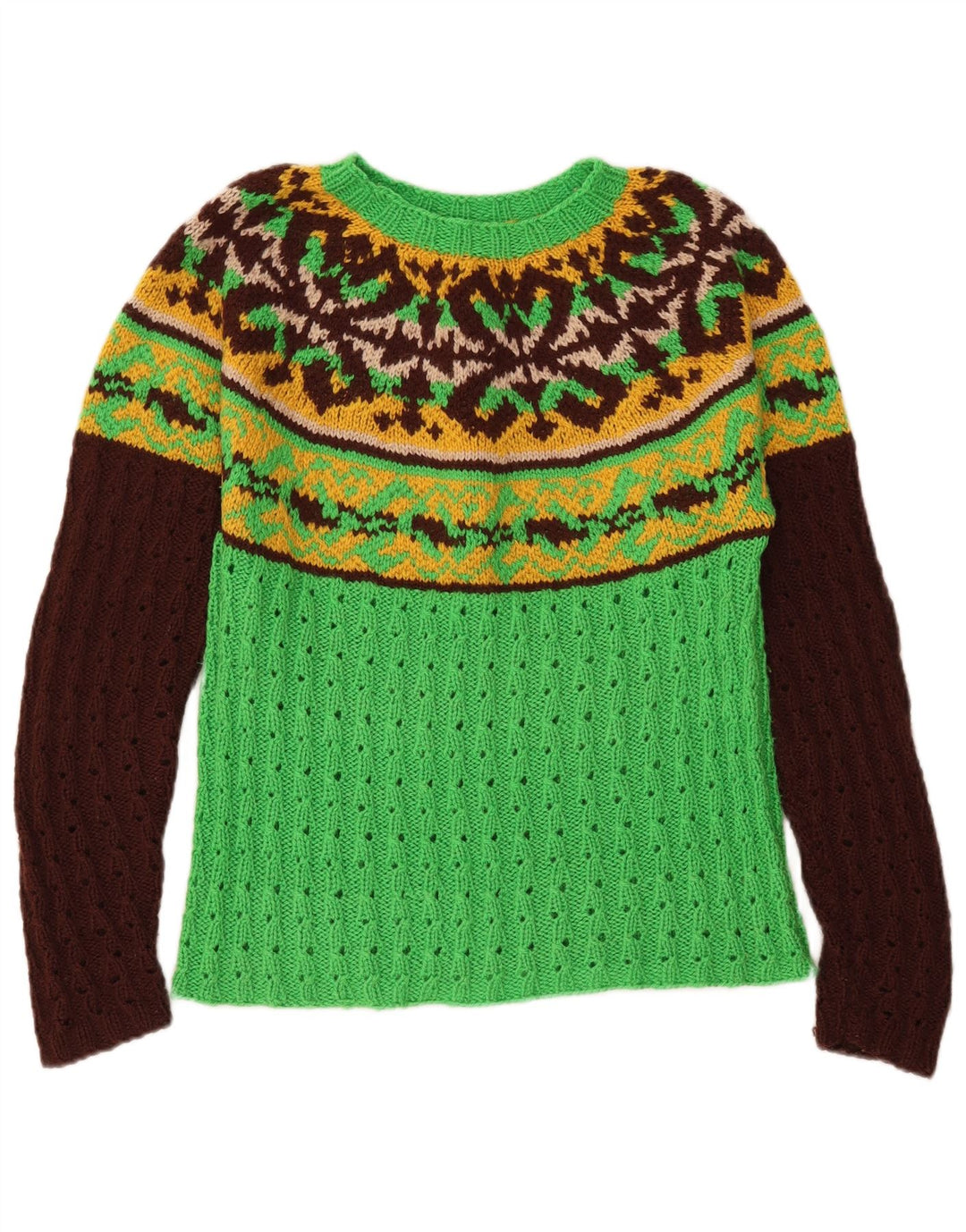 Pulover VINTAGE pentru femei cu gât de barcă UK 12 Medium Green Fair Isle