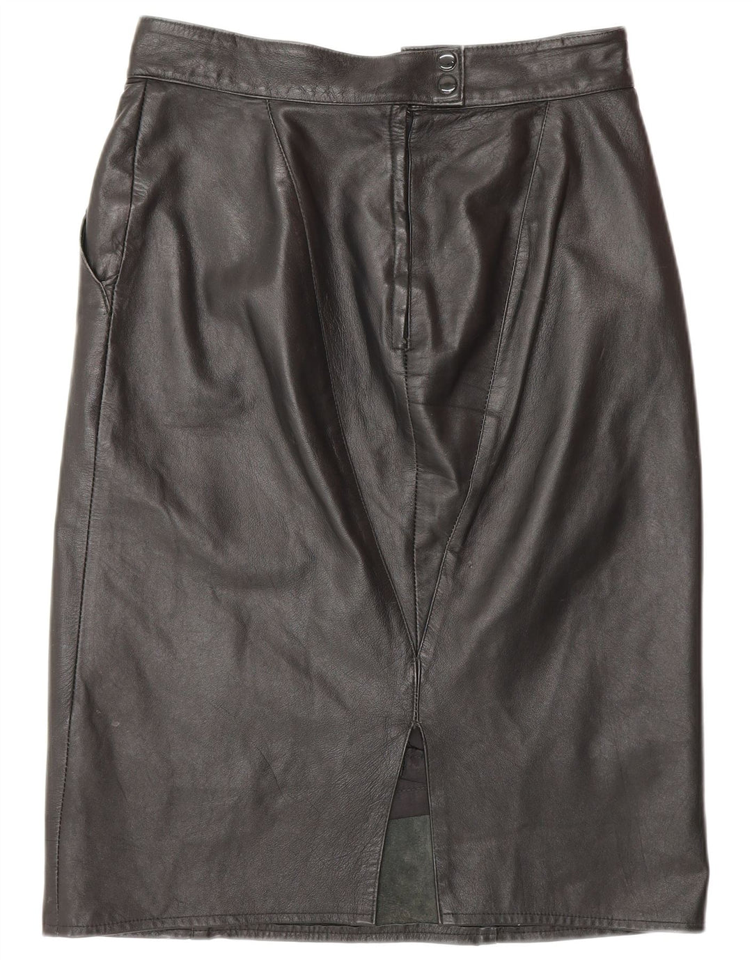 VINTAGE Womens Leather Skirt EU 40 Medium W30  Black