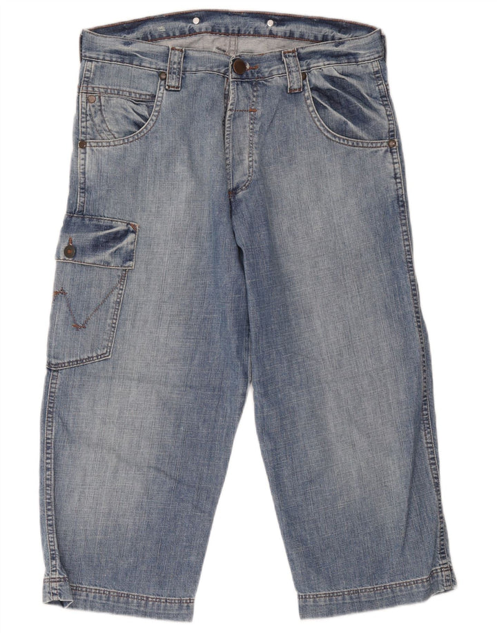 Pantaloni scurți cargo din denim Wrangler pentru bărbați W30, bumbac albastru mediu