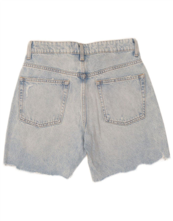 Pantaloni scurți din denim învechit pentru femei Zara EU 36 XS W26 Bumbac patchwork albastru
