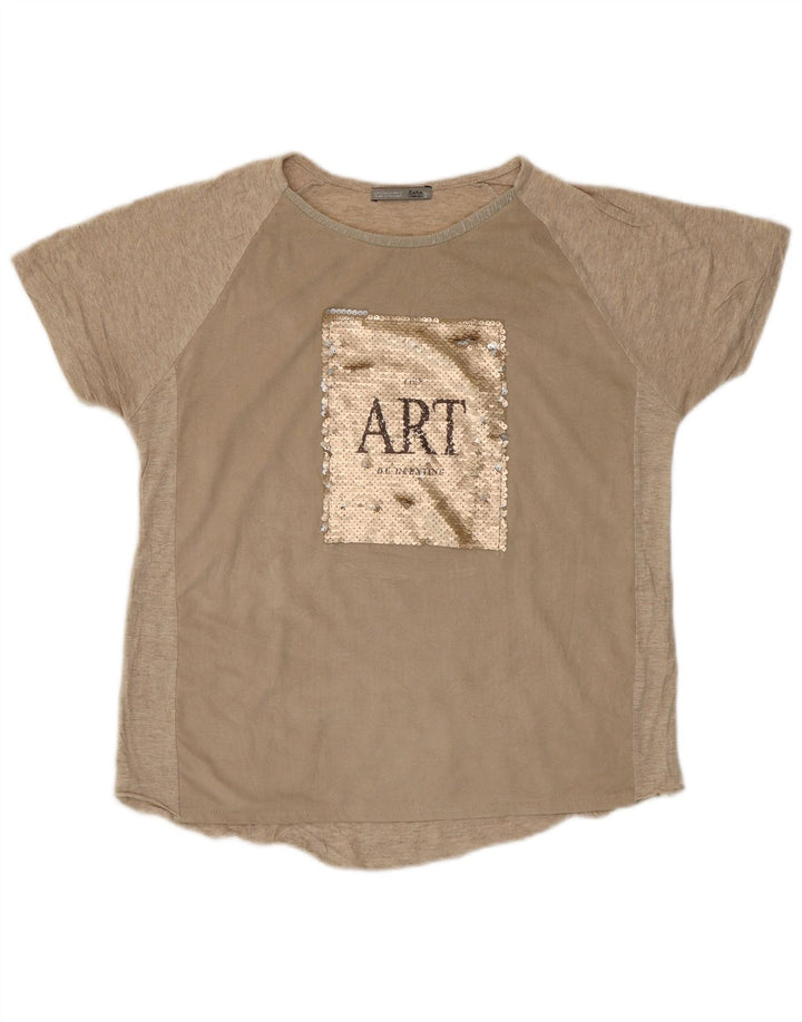 Tricou cu grafic pentru femei Zara UK 10 Small Beige