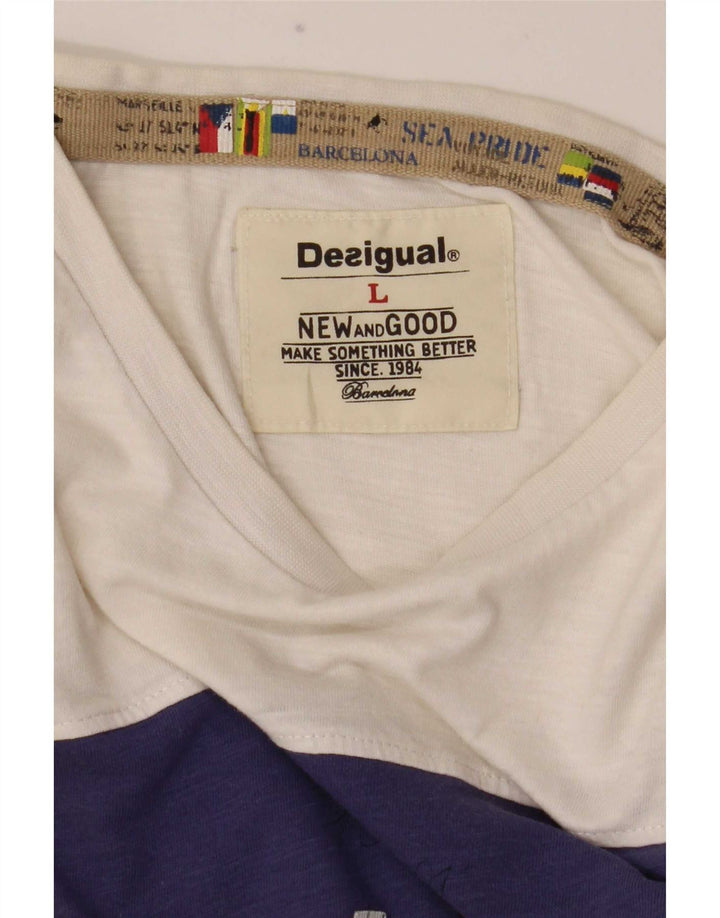 Tricou grafic Desigual pentru bărbați Top mare, alb, bloc de culoare