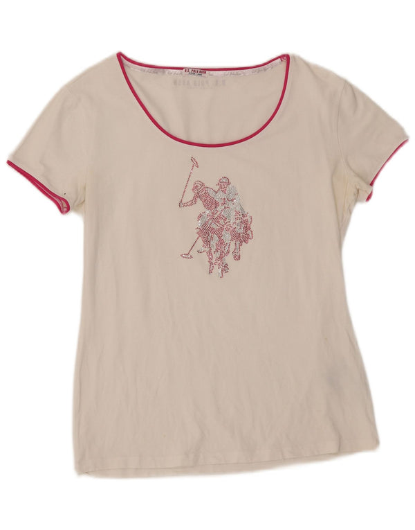 U.S. Polo Assn. Tricou cu grafic pentru femei, UK 18 XL, bumbac alb