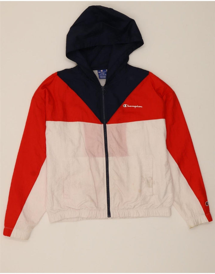 CHAMPION Womens Hooded Rain Jacket UK 16 Large White Colourblock Polyester Vintage Champion and Second-Hand Champion from Messina Hembry 