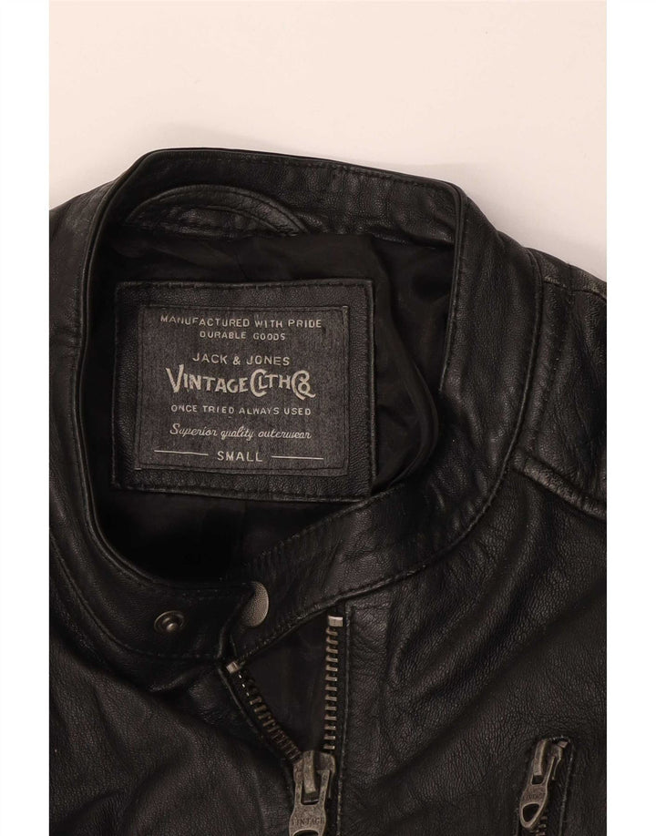 Jack & Jones Jachetă Racer din piele pentru bărbați UK 36 Small Black