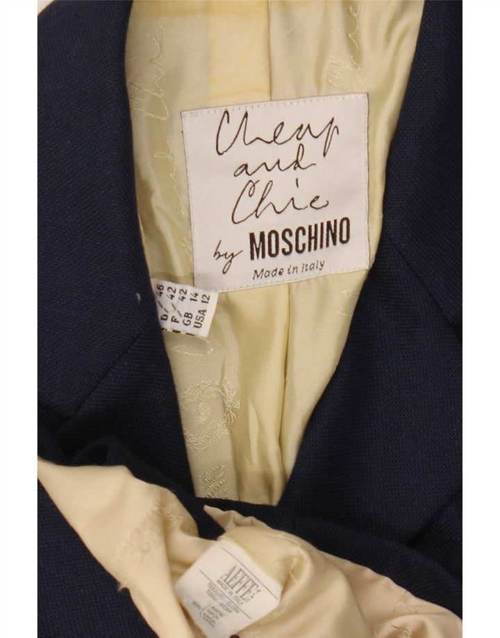 Jachetă pentru femei Moschino, cu 3 nasturi, cu mânecă scurtă, UK 14, mare, bleumarin