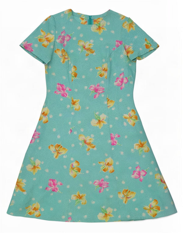 Rochie vintage pentru femei în linie A UK 12 Turcoaz mediu Floral