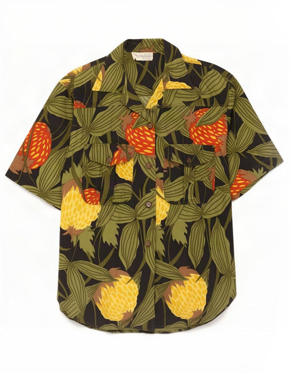 Cămașă vintage cu mânecă scurtă pentru femei UK 20 2XL bumbac floral multicolor