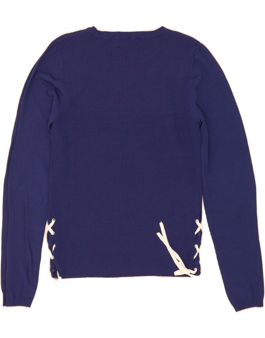 MARKS & SPENCER Womens Crop Crew Neck Jumper Sweater UK 12 Medium  Blue Vintage Marks & Spencer and Second-Hand Marks & Spencer from Messina Hembry 