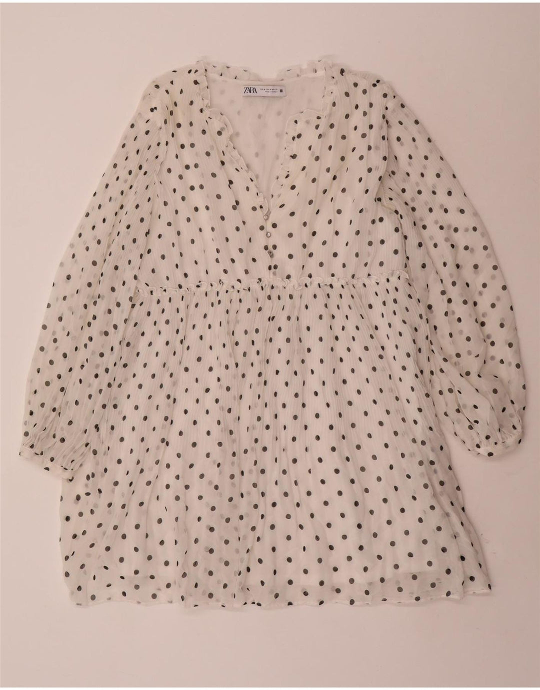 Rochie A-Line ZARA pentru femei cu mâneci lungi UK 14 Poliester cu pete albe medii