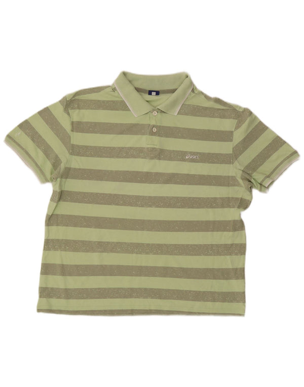 Tricou polo Asics pentru bărbați 2XL, bumbac cu dungi verzi