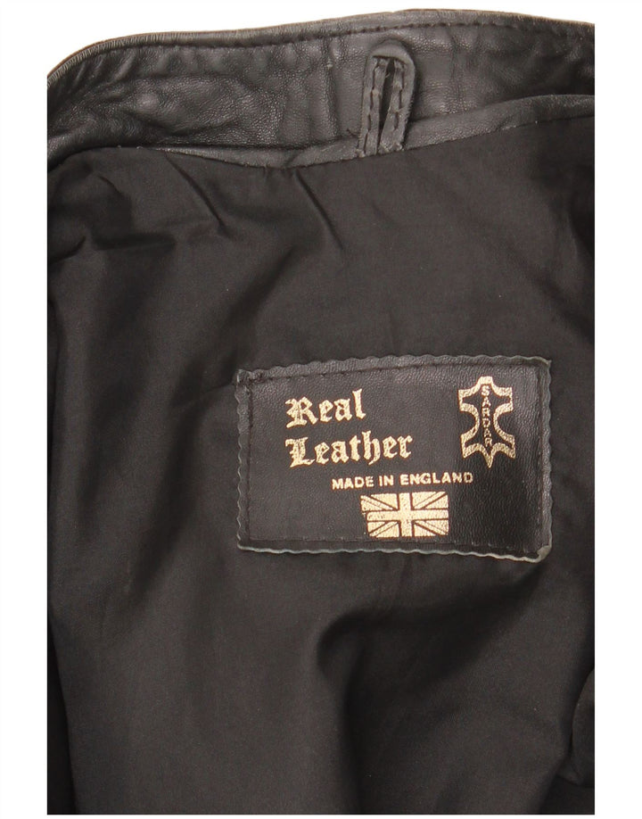Jachetă de piele vintage pentru femei UK 20 2XL din piele neagră