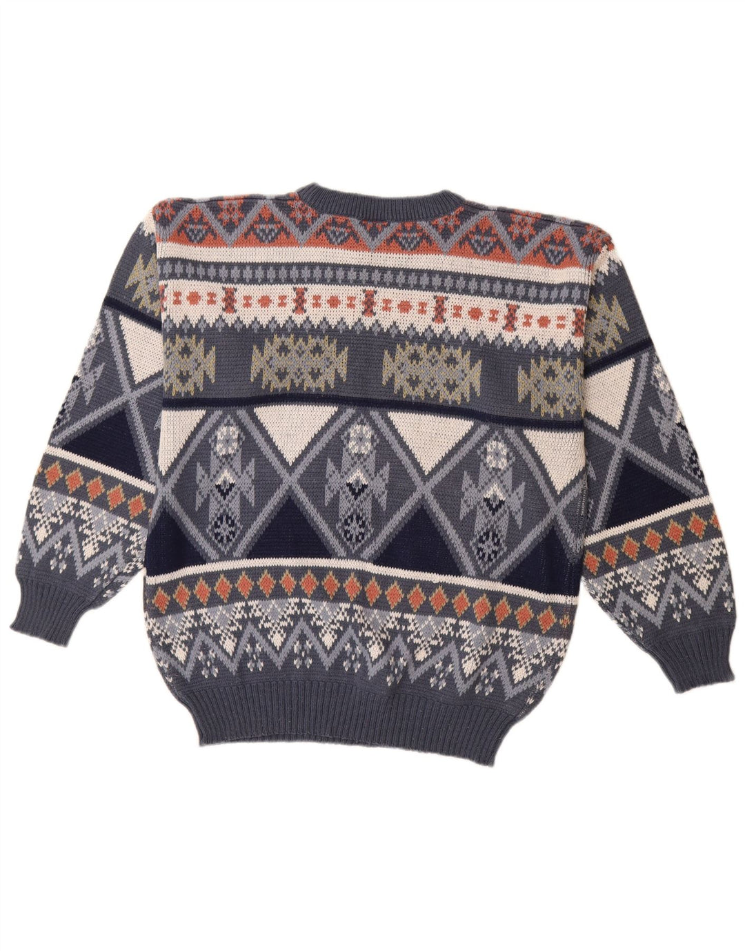 Pulover VINTAGE pentru bărbați cu gât roșu IT 48/50 Mediu Bleumarin Fair Isle