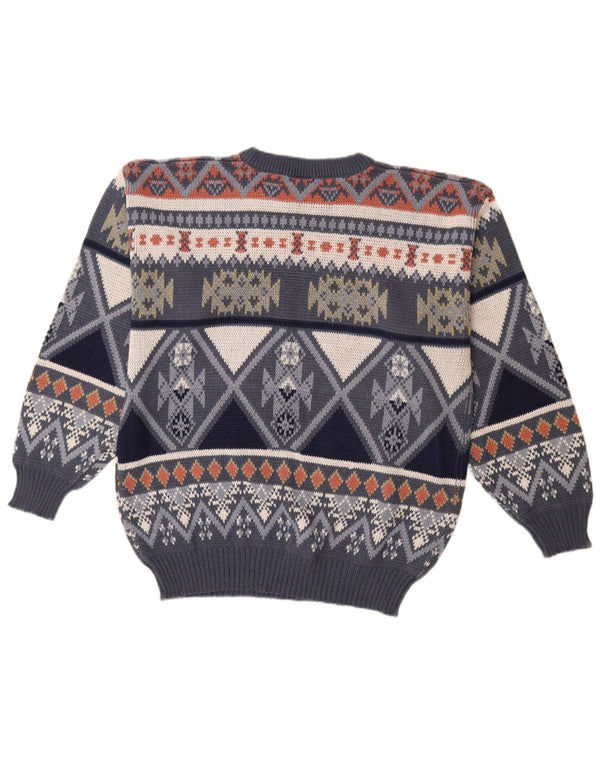 Pulover VINTAGE pentru bărbați cu gât roșu IT 48/50 Mediu Bleumarin Fair Isle